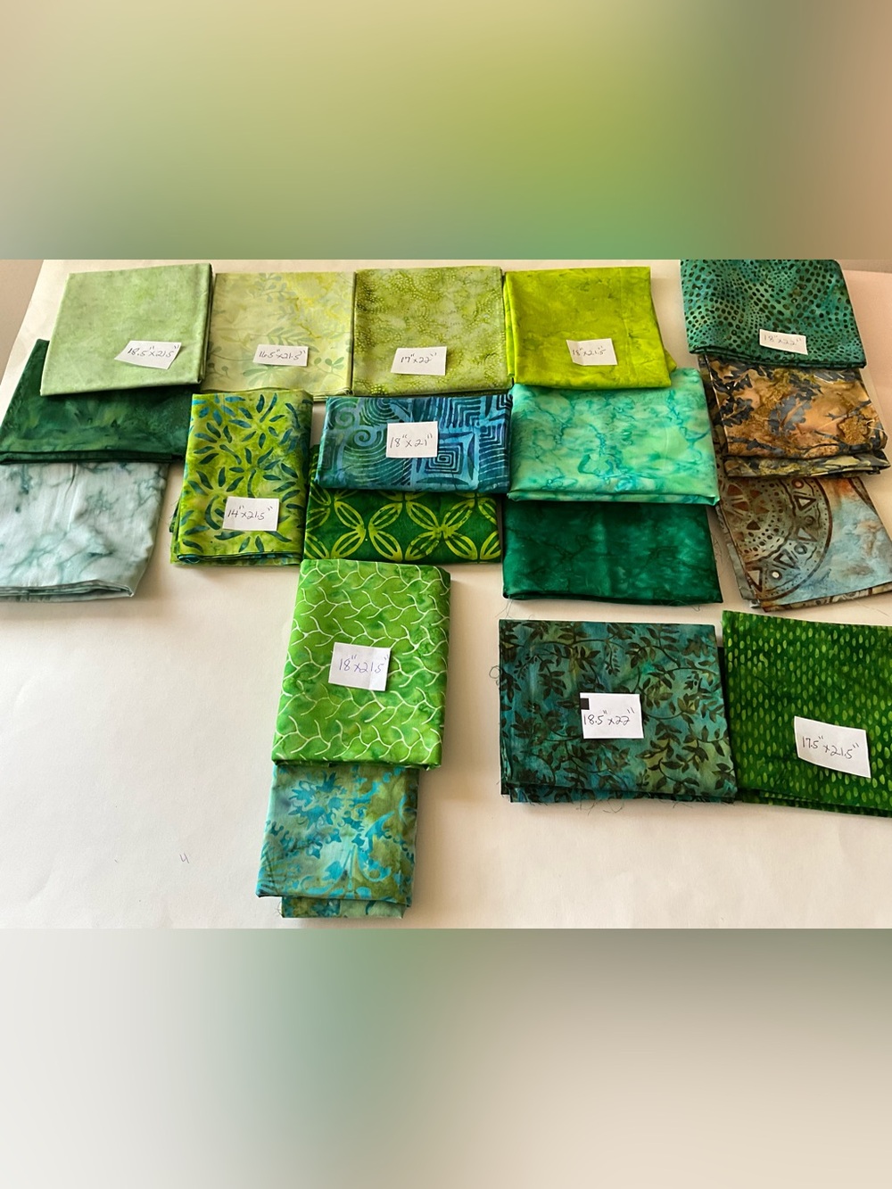 Quilting Sewing 18 Fat Squares Batik Greens Blues Cotton
